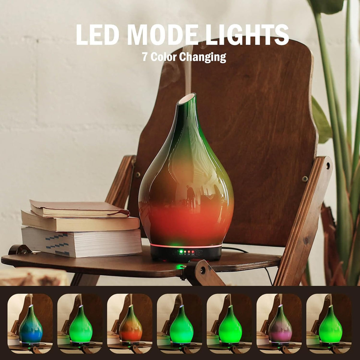 Porseme Essential Oil Diffuser 280ml Handmade Glass Diffuser 7H Runtime | Elegant Handmade Glass Aroma Diffuser with 7-color LEDs, Quiet Aromatherapy and Safe Auto Shut-off, Perfect for Gifts