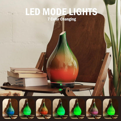 Porseme Essential Oil Diffuser 280ml Handmade Glass Diffuser 7H Runtime | Elegant Handmade Glass Aroma Diffuser with 7-color LEDs, Quiet Aromatherapy and Safe Auto Shut-off, Perfect for Gifts