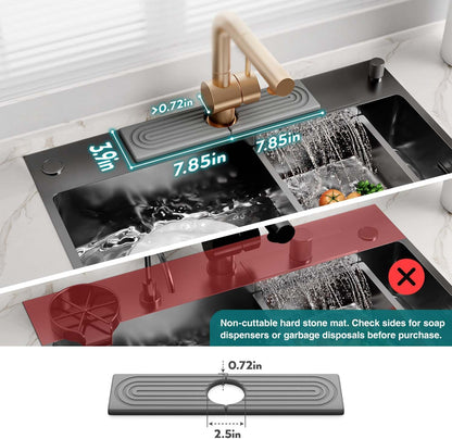 Stone Faucet Mat for Kitchen Sink – Diatomite Drying Stone Mat & Sink Protector, Prevents Moisture – Sink Splash Guard Water-Absorbing Stone Tray for Bathroom Counter (Light Grey, 20" x 3.9")