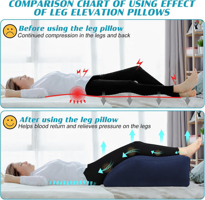 Wedge Pillow for Sleeping - Inflatable Leg Elevation Pillow for Swelling,Circulation,Leg & Back Pain Relief,Leg Support Pillow,Leg Wedge Pillows for After Aurgery,Hip,Foot,Ankle Recovery (Black)