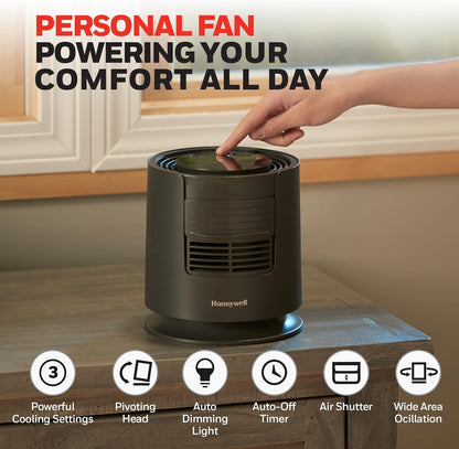 Honeywell QuietSet™ Personal Sleep Fan Noise Machine with Pink Noise, 3 Speeds, Adjustable Head, Nightstand and Bedside Fan, Black, HTF300B