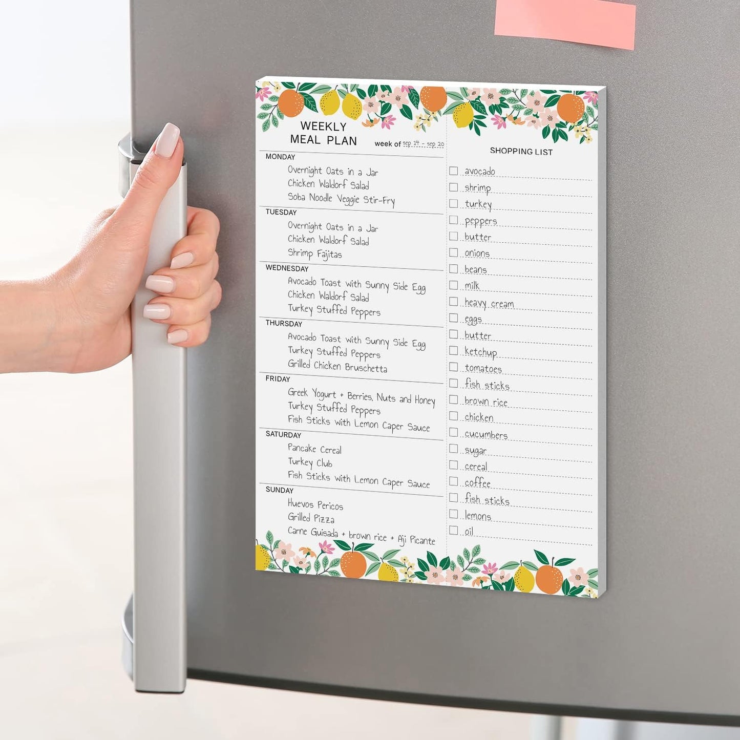 Sweetzer & Orange Fruity Weekly Meal Planner and Grocery List Magnetic Notepad. 7x10” Meal Planning Pad with Tear Off Shopping List. Plan Weekly Menu Food for Weight Loss or Dinner List for Family!