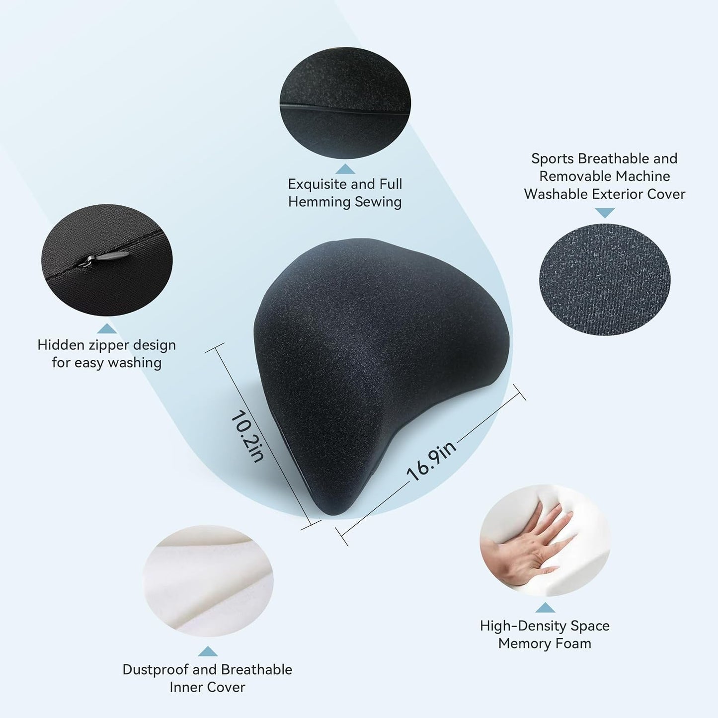 Super Cozy Lumbar Support Pillow for Car/Office Chair, 100% Memory Foam | Lumbar Pillow with Breathable Removable Cover, Ergonomic Design - Back Support for Back Pain Relief(Adjustable Strap, Black)