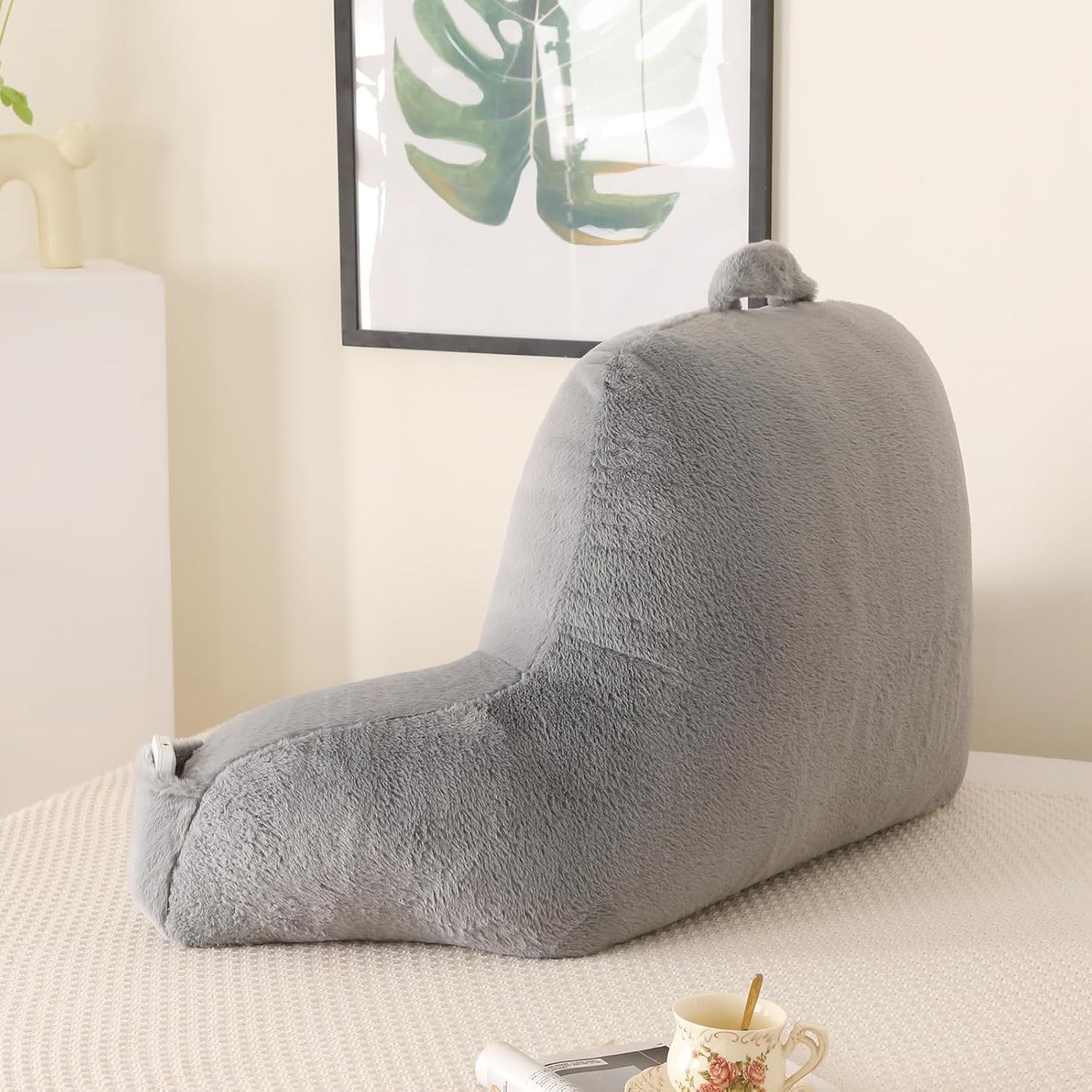 Reading Pillow with Arms for Sitting in Bed,Backrest,White Flannel,M | 17" Backrest Supports Back for College Students,Elbows & Forearms for Dorm Reading,Gaming,Watching TV