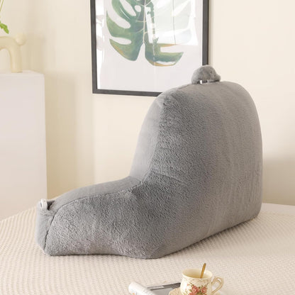 Reading Pillow with Arms for Sitting in Bed,Backrest,White Flannel,M | 17" Backrest Supports Back for College Students,Elbows & Forearms for Dorm Reading,Gaming,Watching TV