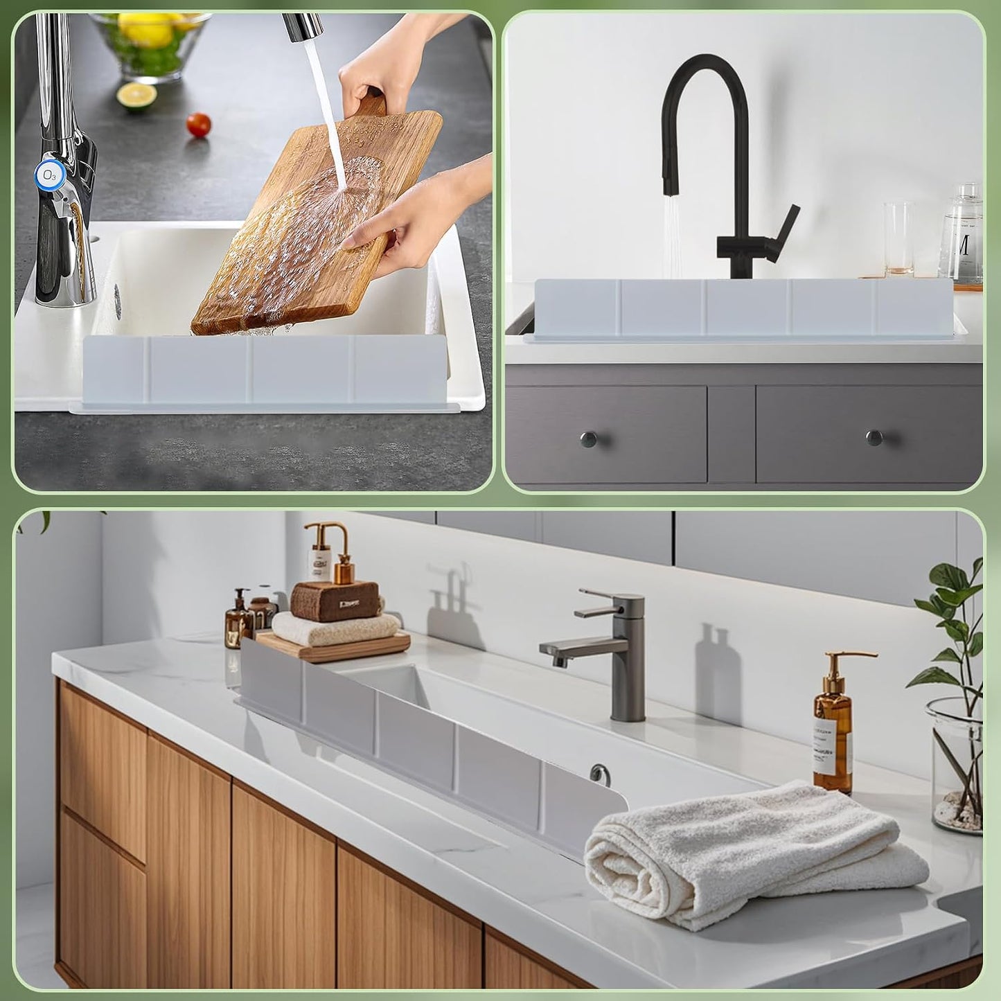 23” Kitchen Sink Splash Guard, OUTFANDIA Silicone Splash Guard with Strong Suction Cups, Flexible Sink Edge Protector for Kitchen/Bathroom, Front/Back Fcaucet, Tool Free to Install