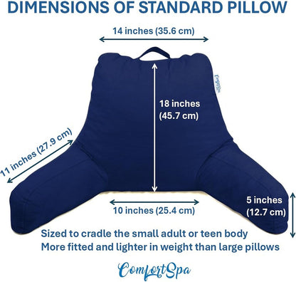 Reading Pillow for Bed with Arms Pockets for Adults, Large Grey | Bed Pillow for Sitting Up for Nursing, Breast Feeding, Bedrest or Relief from GERD or Heartburn; Removable, Washable Cover