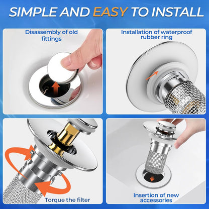 Bathroom Sink Drain Strainer, Pop-up Sink Drain Strainer with Removable Stainless Steel Strainer Basket Hair Catcher, Bathroom Sink Strainer for Bathroom Sink Stopper Replacement(1PCS)