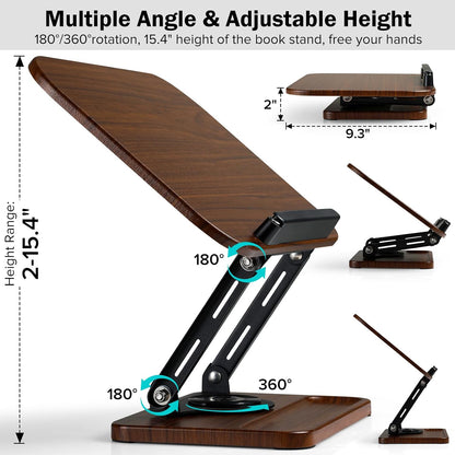 Book Stand with Light & Storage, Book Holders for Reading Hands Free
