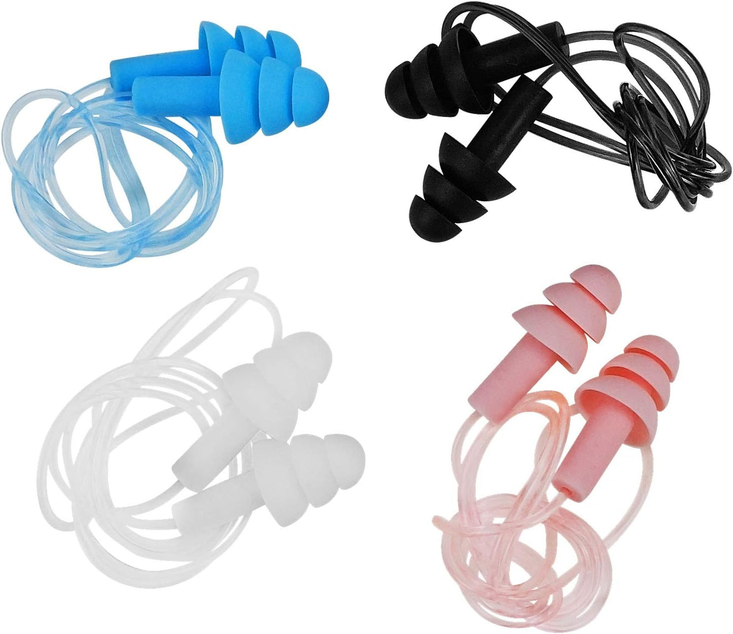 Noise Cancelling Ear Plugs with Cords 4 Pairs, Noise Reduction Soft Silicone Earplugs Waterproof Reusable Ear Plug for Sleeping, Snoring, Swimming, Study, High Fidelity Earplugs