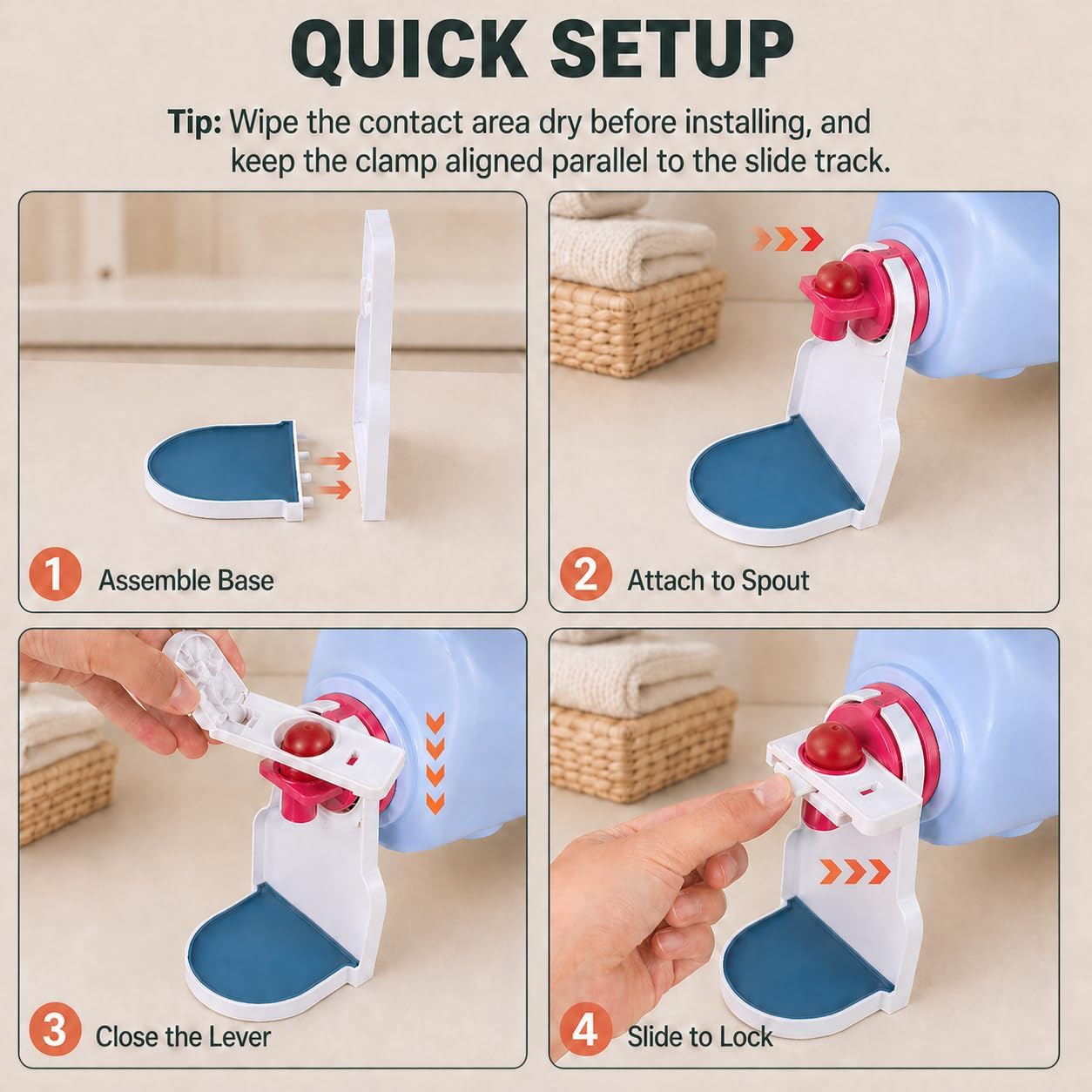 2-Pack Laundry Detergent Cup Holder & Fabric Softener Drip Catcher, Easy-Press Lever with Secure Spout Clamp, Removable Drip Tray & Non-Slip Pad, Helps Reduce Sticky Residue and Keep Washer Cleaner