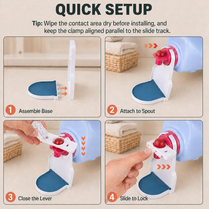 2-Pack Laundry Detergent Cup Holder & Fabric Softener Drip Catcher, Easy-Press Lever with Secure Spout Clamp, Removable Drip Tray & Non-Slip Pad, Helps Reduce Sticky Residue and Keep Washer Cleaner