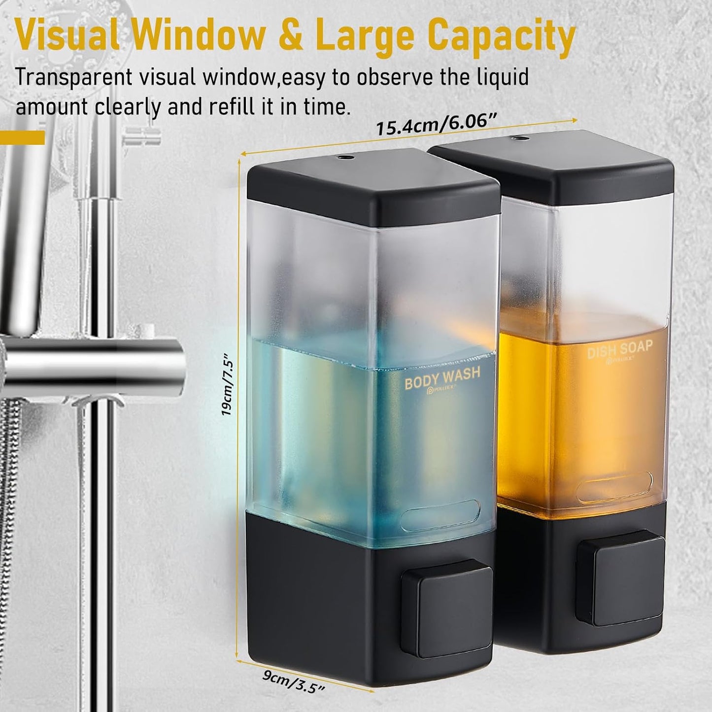Pollock Shampoo and Conditioner Dispenser,Black 3 Chamber * 500ML | Shower Soap Dispenser Wall Mounted, Body Wash Dispenser No Drill,Refillable Shower Dispenser for Bathroom,Hotel,Public Place