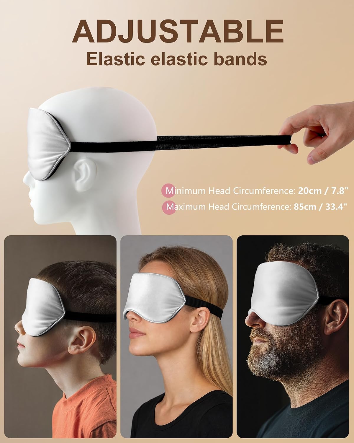 Silk Sleep Mask for Women and Men - Soft Breathable Organic Natural Mulberry Silk Fabric Blackout Eye Mask with Adjustable Straps No Pressure Eye Mask for Travel Essentials Gifts (Black)