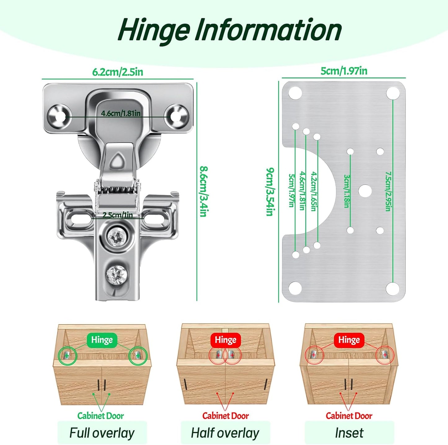 2 Pcs Cabinet Door Hinges, Cabinet Hinge Repair Plate Kit Fix Loose Sagging Cabinet Doors,Hinge Repair Plates for All Home Cabinets,Door Repair Kit Include(4 Repair Panels+2 Hinges+26 Screws) (1)