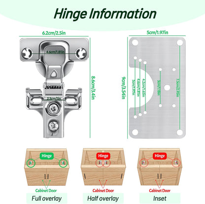 2 Pcs Cabinet Door Hinges, Cabinet Hinge Repair Plate Kit Fix Loose Sagging Cabinet Doors,Hinge Repair Plates for All Home Cabinets,Door Repair Kit Include(4 Repair Panels+2 Hinges+26 Screws) (1)
