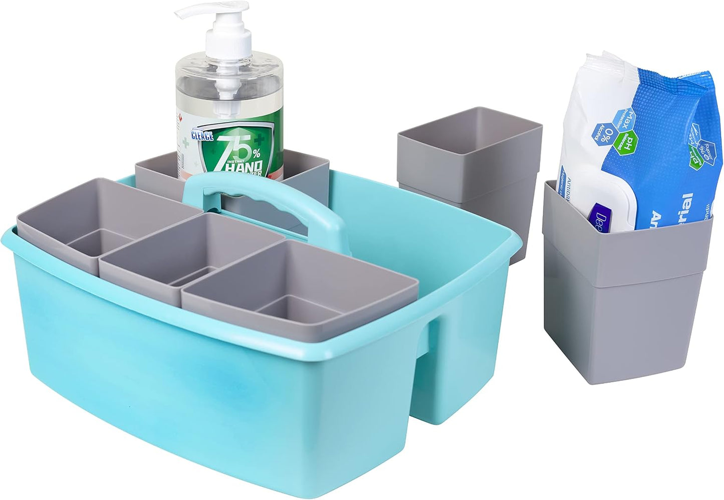 Storex 2-Compartment Large Cleaning Caddy – Multipurpose Supply Organizer with Handle - Black, 1-Pack (00973A06C)