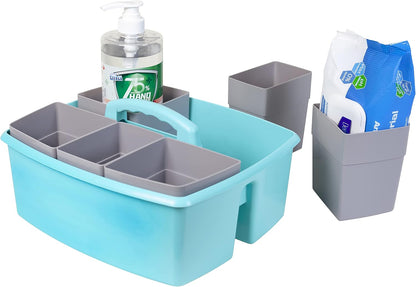 Storex 2-Compartment Large Cleaning Caddy – Multipurpose Supply Organizer with Handle - Black, 1-Pack (00973A06C)