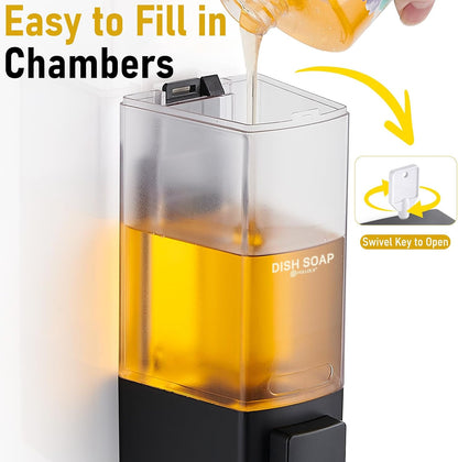 Pollock Shampoo and Conditioner Dispenser,Black 3 Chamber * 500ML | Shower Soap Dispenser Wall Mounted, Body Wash Dispenser No Drill,Refillable Shower Dispenser for Bathroom,Hotel,Public Place