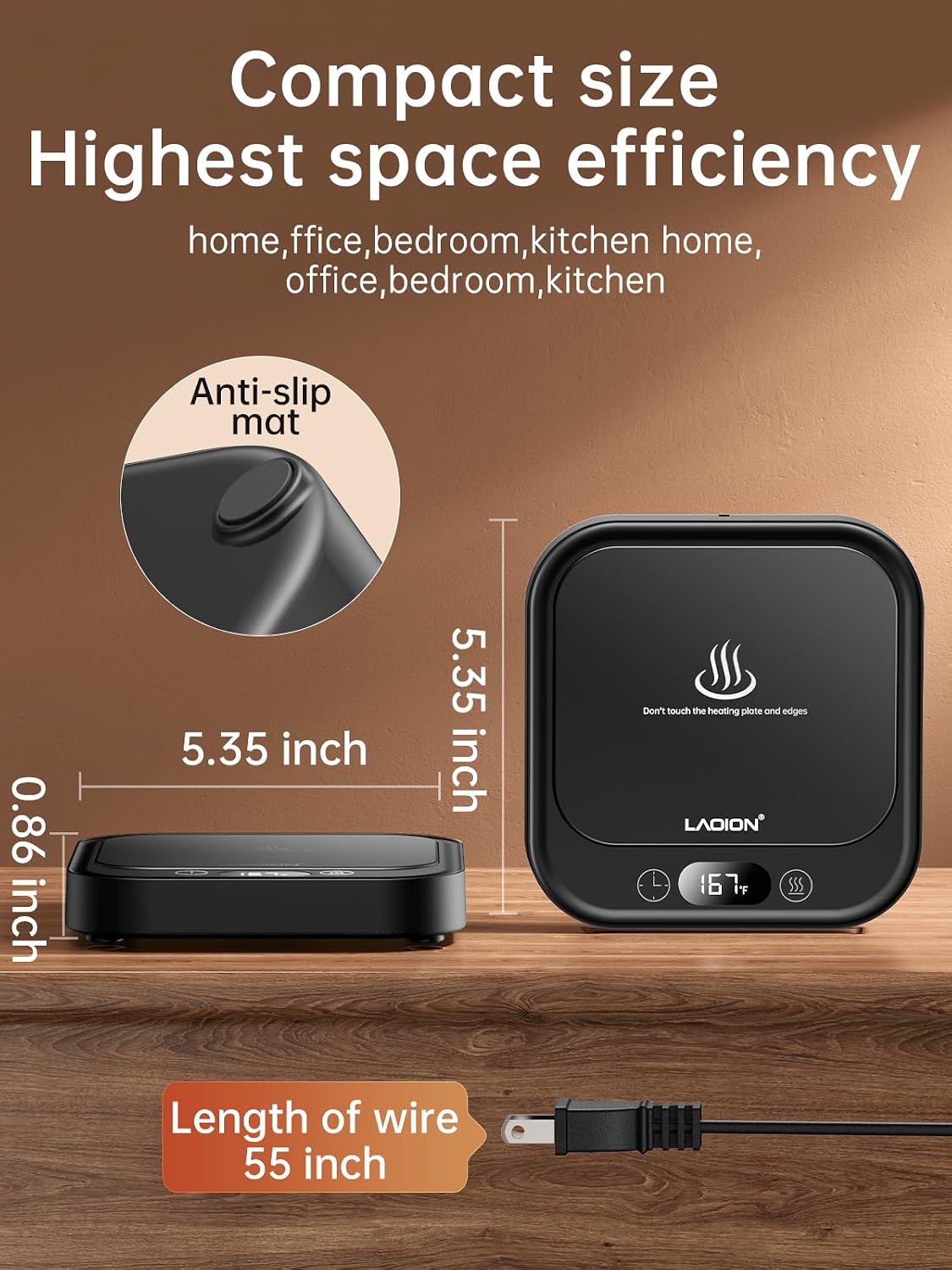 LAOION Mug Warmer 40W Coffee Cup Warmer for Desk with Auto Shut Off | Smart Electric Candle Warmer with 4 Temp and Timer Settings, Coffee Gift for Tea, Water and Milk at Home or Office, Black