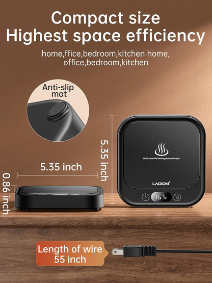 LAOION Mug Warmer 40W Coffee Cup Warmer for Desk with Auto Shut Off | Smart Electric Candle Warmer with 4 Temp and Timer Settings, Coffee Gift for Tea, Water and Milk at Home or Office, Black