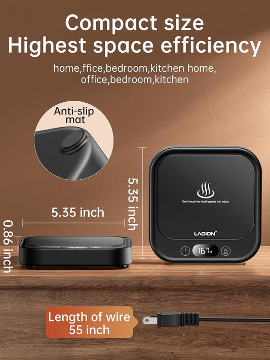 LAOION Mug Warmer 40W Coffee Cup Warmer for Desk with Auto Shut Off | Smart Electric Candle Warmer with 4 Temp and Timer Settings, Coffee Gift for Tea, Water and Milk at Home or Office, Black