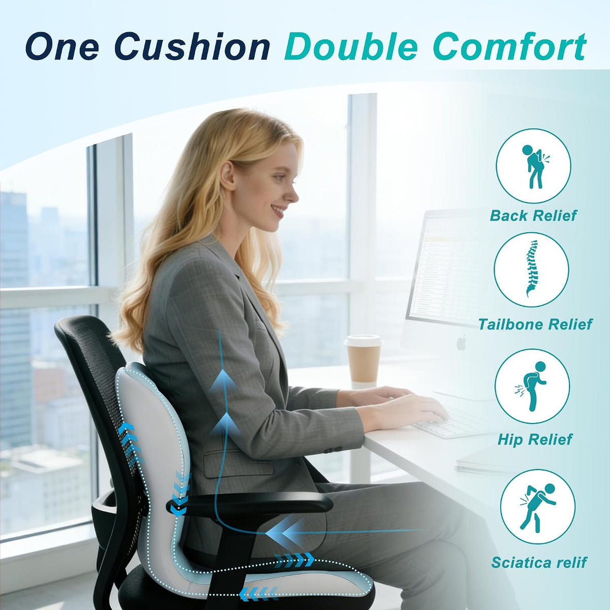 Seat Cushion for Office Chair, Ergonomic Cushion with Lumbar Support Pillow