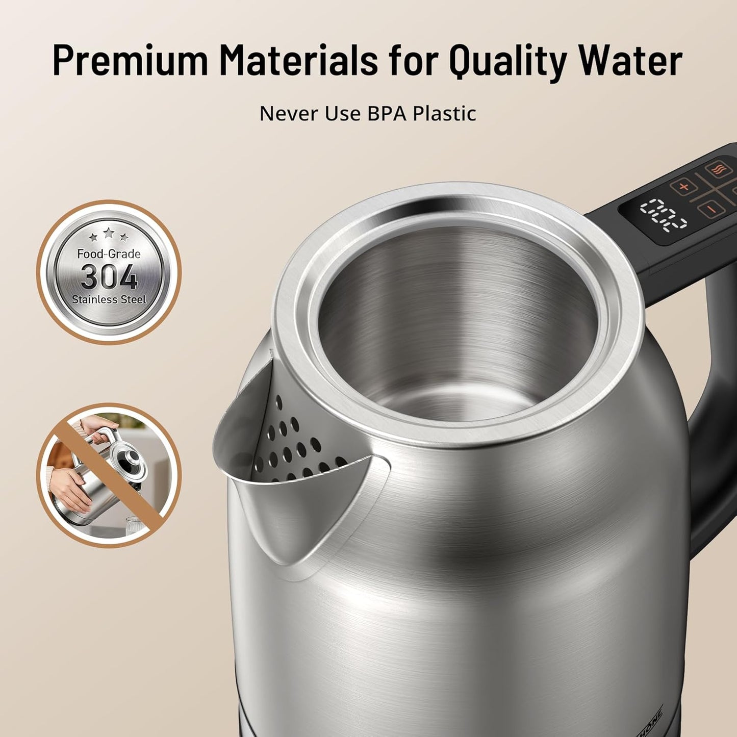 Electric Kettle with Temperature Control, 1.7L 1500W Stainless Steel Tea Kettle, 13 Preset Temperatures, LED Display, Keep Warm 2 Hours, Strix Thermostat, BPA Free Hot Water Boiler for Tea & Coffee