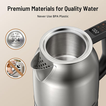 Electric Kettle with Temperature Control, 1.7L 1500W Stainless Steel Tea Kettle, 13 Preset Temperatures, LED Display, Keep Warm 2 Hours, Strix Thermostat, BPA Free Hot Water Boiler for Tea & Coffee