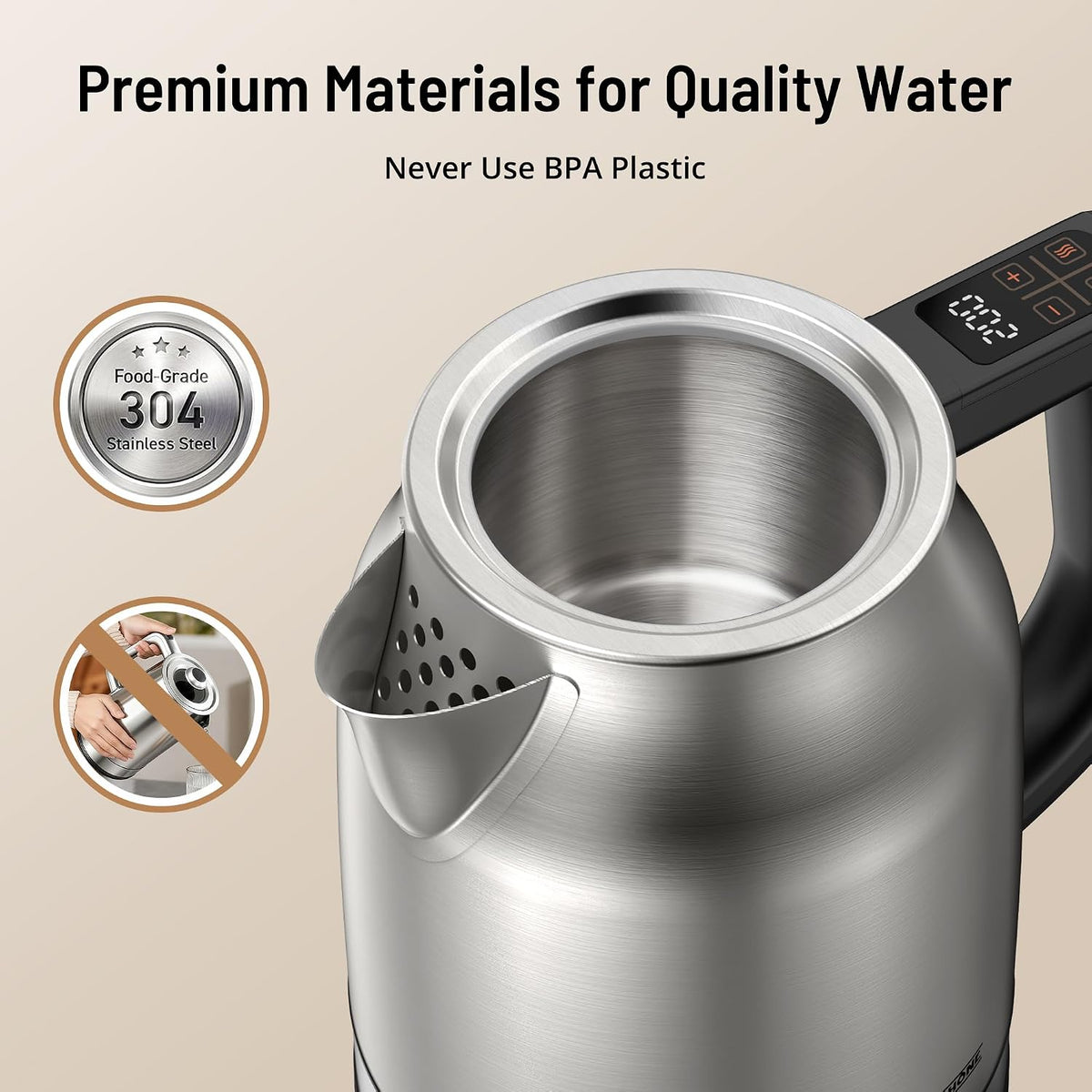 Electric Kettle with Temperature Control, 1.7L 1500W Stainless Steel Tea Kettle, 13 Preset Temperatures, LED Display, Keep Warm 2 Hours, Strix Thermostat, BPA Free Hot Water Boiler for Tea & Coffee