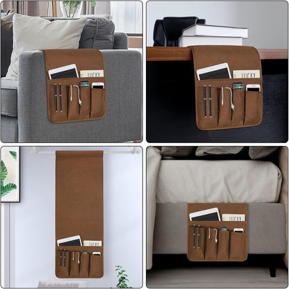 Remote Control Holders for Armchairs, Couch Caddy, Featuring Non-Slip Bases | 5 Pockets Bedside Storage Pocket for TV Remote Holder, Phone Tablet Kindle, Magazines, Gifts for Seniors (Beige, 35"X12.4")