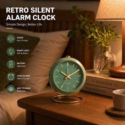 AYRELY® Battery Operated Analog Desk Alarm Clock with Light, Table Clock | Retro Aesthetic Clock with Silent Non-Ticking Movement for Bedside, Bedroom, Kitchen, Office, Travel & Kids' Room(Light Pink)