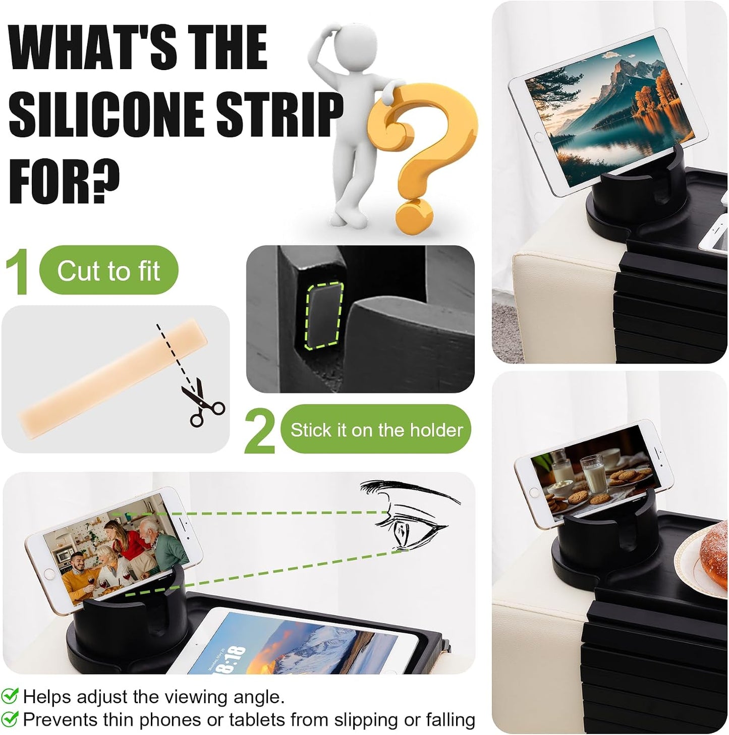 Couch Cup Holder - 3 in 1 Sofa Arm Tray with 360° Rotating Cup Holder & Phone Stand,Arm Chair Rest Table Fits Various of Large Width Couches Armrest,Anti-Slip Foldable Couch Tray for Drinks