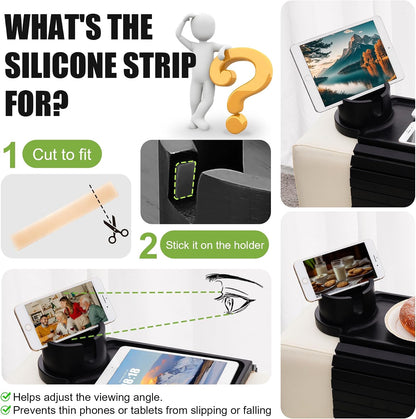 Couch Cup Holder - 3 in 1 Sofa Arm Tray with 360° Rotating Cup Holder & Phone Stand,Arm Chair Rest Table Fits Various of Large Width Couches Armrest,Anti-Slip Foldable Couch Tray for Drinks
