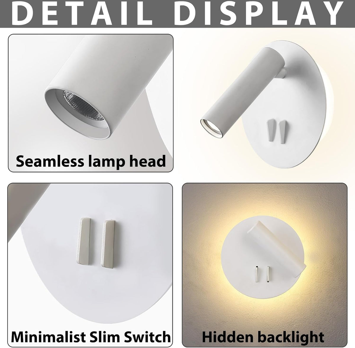 ZEROUNO Hardwired Sconces Wall Mounted Reading Lights with Switch LED Wall Lighting for Bedroom Bedside Lamps (Black)