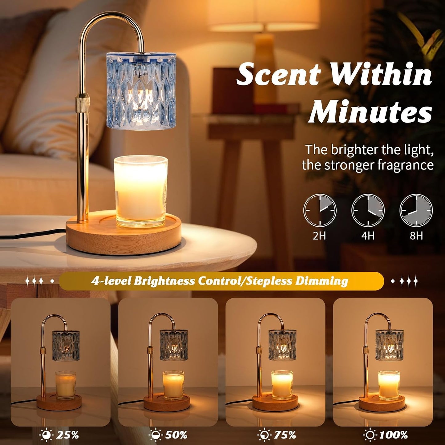 HAIDOLIANG Blue Candle Warmer Lamp with Timer and Dimmer | Height and Brightness Adjustable,Glass Electric Wax Warmer with 2 Bulbs for Women Gifts, Home Decor for Scented Jar Candles