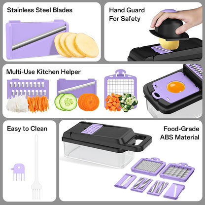 HomeHacks Vegetable Chopper Vegetable Cutter, 12 in 1 Kitchen Gadget, Dicer, Slicer, Onion Cutter, Salad, Cheese Grater & Egg Separator - Multi-Functional Veggie Chopper Lid with Handle (Green)
