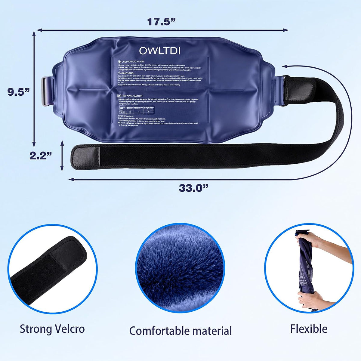 Ice Packs Soft Flexible Gel Pack for Injuries Reusable Cold Hot Therapy for Shoulder Knee Back Elbow Leg Hip Arm for Muscle Relief & Recovery 17.5'' x 9.5'' Navy Blue