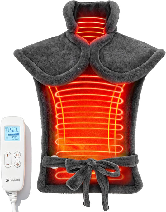CooCoCo FSA Eligible 24 x 33 in Heating Pad for Neck & Back | HSA Approved, Electric Neck & Shoulder Heat Wrap, Weighted Edges, 6 Heat Settings, 3 Timers, Auto-Off, ETL Certified