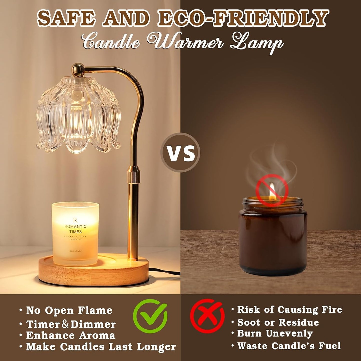 Funistree Flower Candle Warmer Lamp with Timer, Dimmable Candle Lamp Warmer, Christmas Birthday Gifts for Women Mom Her, Housewarming Home Decor, Lotus Wax Warmer for Yankee Candles - Lily Amber