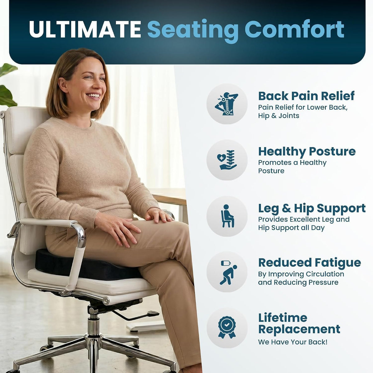 ComfiLife Doctor Recommended Seat Cushion - Premium Gel & Memory Foam Office Chair, Car Seat, Lifting Cushion - Chair Cushions for Back & Sciatica Relief - Seat Cushions for Office & Desk (Black)