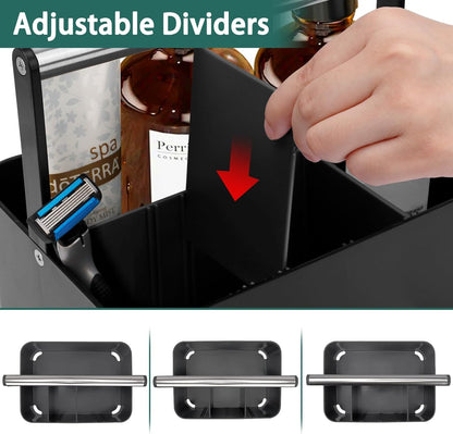 BYUNER Portable Shower Caddy Dorm: Bathroom Caddy Organizer with Handle and Adjustable Dividers,Plastic Shower Basket for Toiletry,Makeup,Vanity,Shower Storage Tote for College, Cleaning Caddy, Black