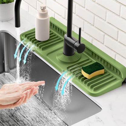 24'' Longer Faucet Mat for Kitchen Sink Splash Guard[7° Slope Fast Self-draining][Snap Lock Fit]Kitchen Sink Faucet Mat Splash Guard Kitchen Sink Area Water Splash Guard Behind Faucet Draining Mat