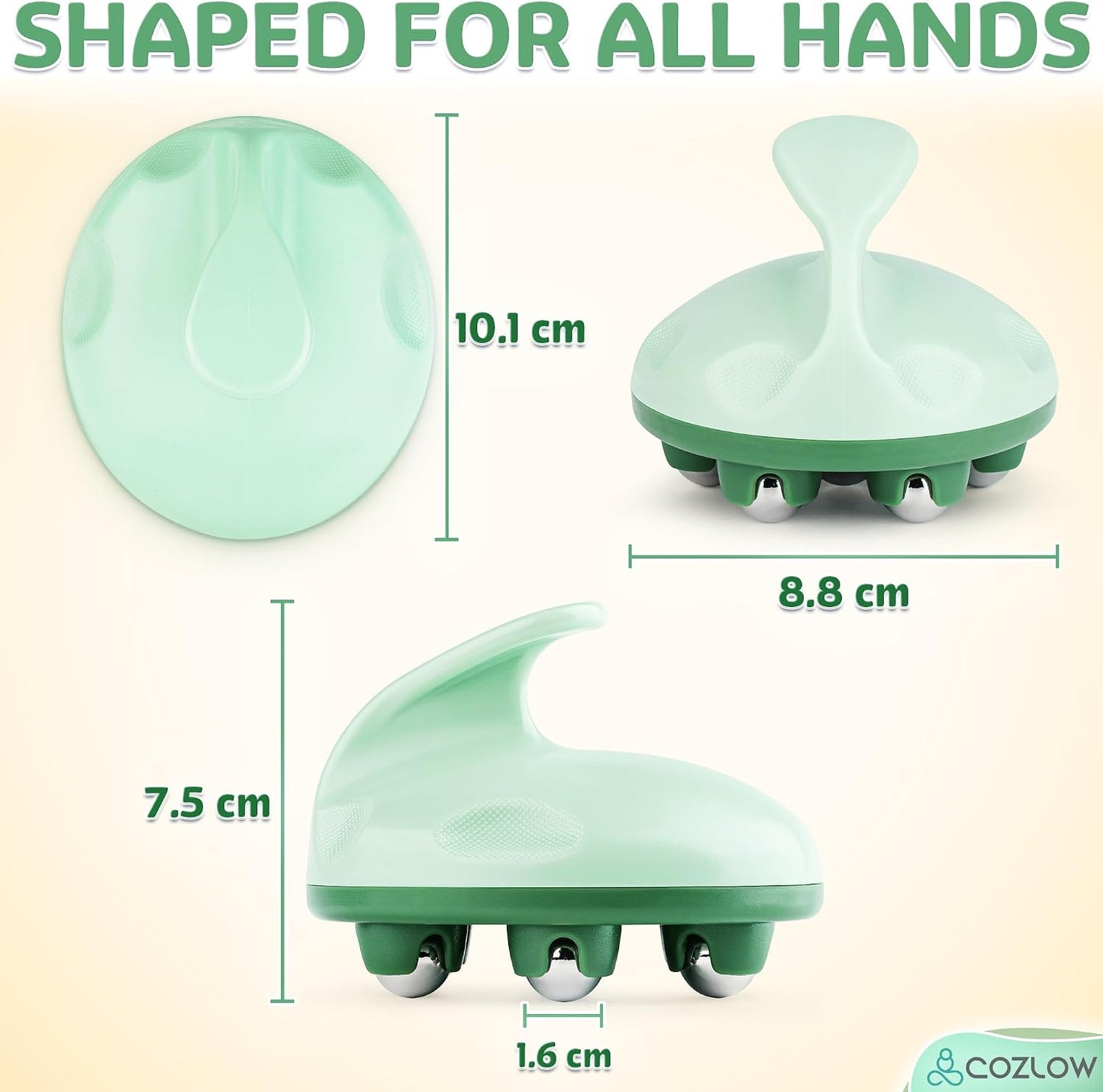 Handheld Lymphatic Drainage Massager - May Reduce Appearance of Cellulite | Cozlow manual massage tool w/ 7 rolling balls, helps support lymph system care, promotes healthy circulation & smoother skin