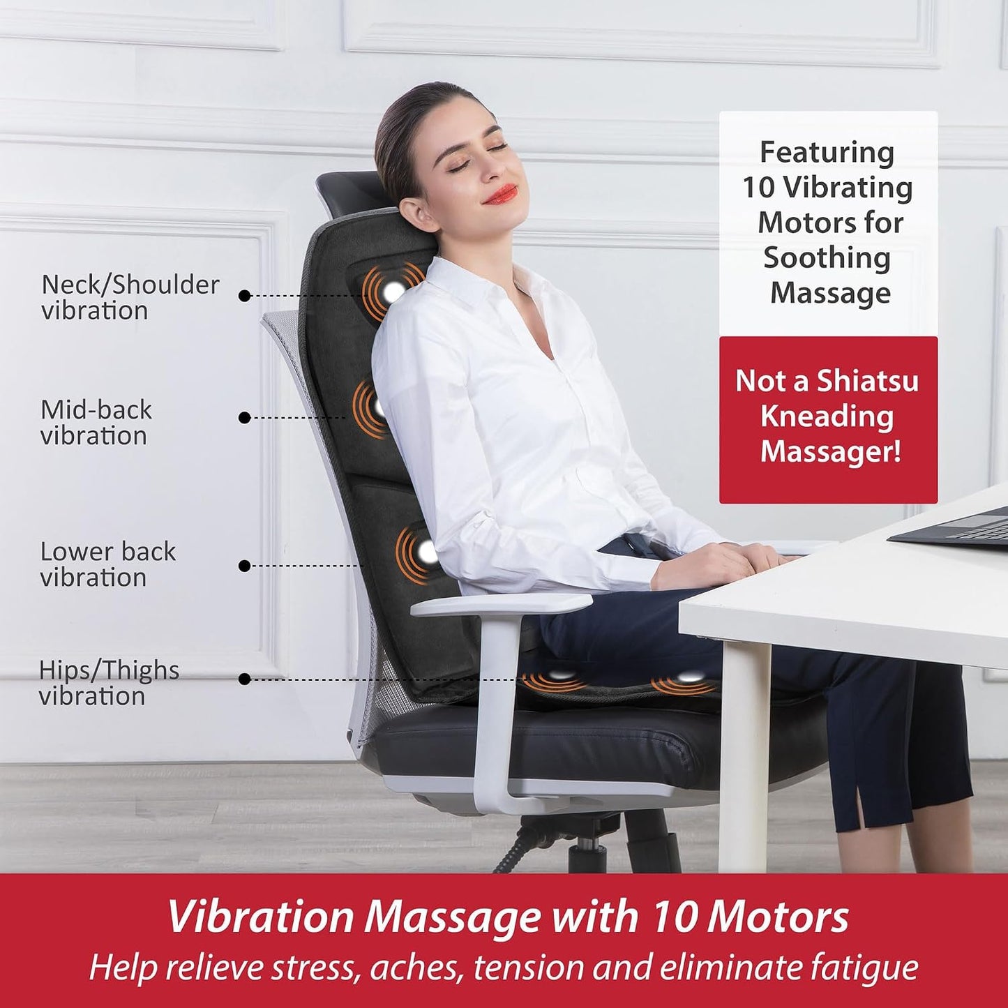 COMFIER Vibration Back Massager with Heat, 10-Motor Massage Seat Cushion for Chair, Graphene Heated Massage Chair Pad for Back, Lumbar & Thighs, 5 Modes, 3 Intensities, Home Office Recliner Gift