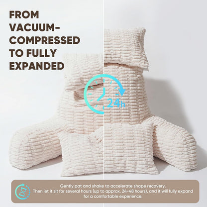 21" Higher Large Reading Pillow for Bed Adult, Back Pillow for Bed Sitting Up with Memory Foam Back Support with Arms Rest for Couch Chair Gray