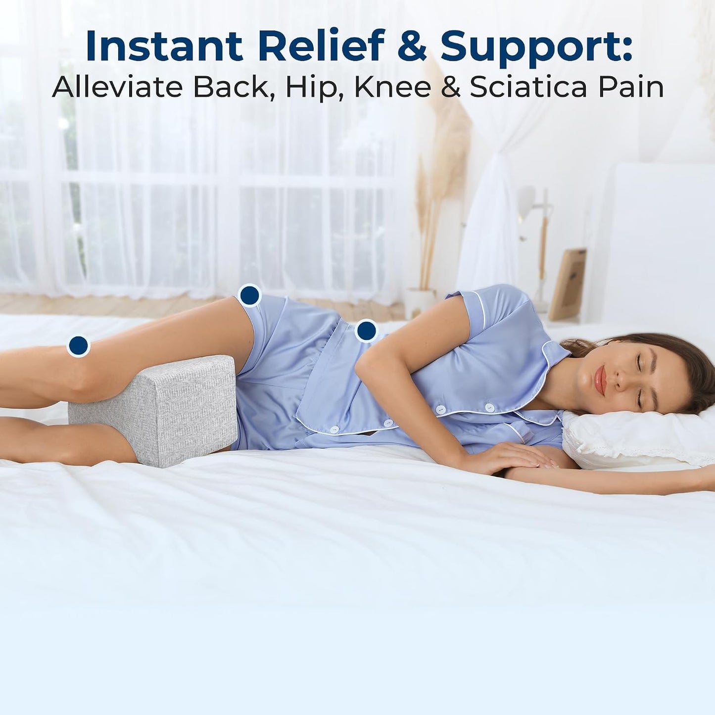5 STARS UNITED Knee Pillow for Side Sleepers - Hip Pain Relief, Memory Foam Leg Cushion for Side Sleeping - Between Legs Pillow for Sciatica & Lower Back Pain, White