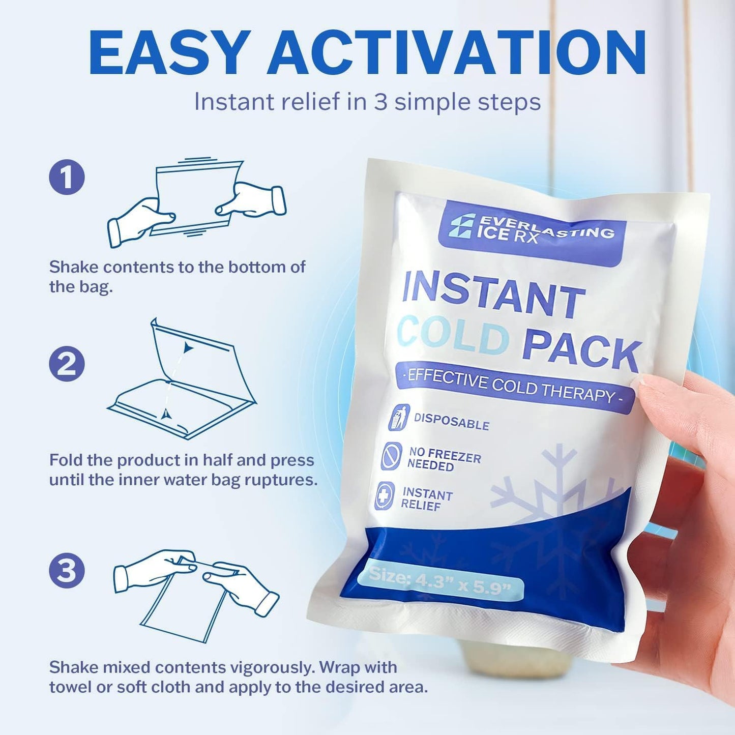 50 Pack Instant Ice Packs for Injuries, Disposable Instant Cold Pack