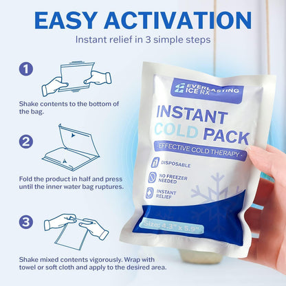 50 Pack Instant Ice Packs for Injuries, Disposable Instant Cold Pack