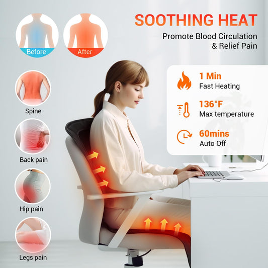 Heated Seat Covers, 43.31”Longer PU Leather Comfortable Seat Cushion, Universal Full Back and Seat Cover for Home Office, Easy to Use Heating Pad for Chairs, Winter Christmas Gift | Universal Full Back and Seat Cover for Home Office, Easy to Use Heating